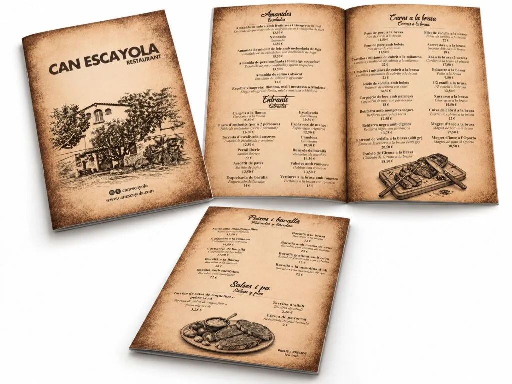 Carta del restaurant Ca n’Escayola